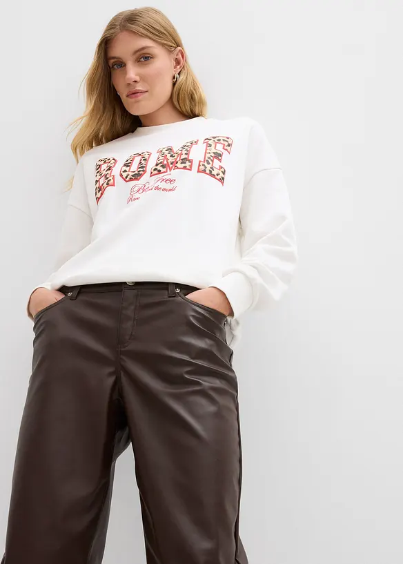 Barrel bukse i imitert skinn, Mid Waist, bonprix