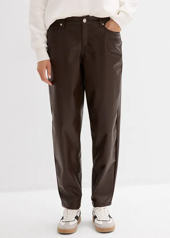 Barrel bukse i imitert skinn, Mid Waist, bonprix