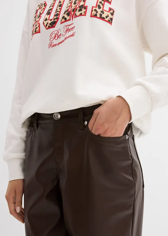 Barrel bukse i imitert skinn, Mid Waist, bonprix