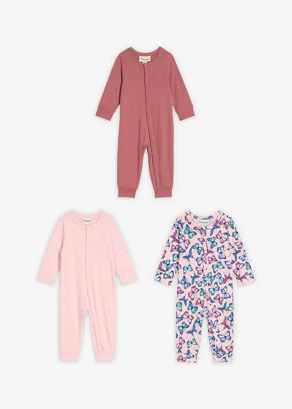 Nattdrakt til baby i 100% økologisk bomull (3-pack), bonprix