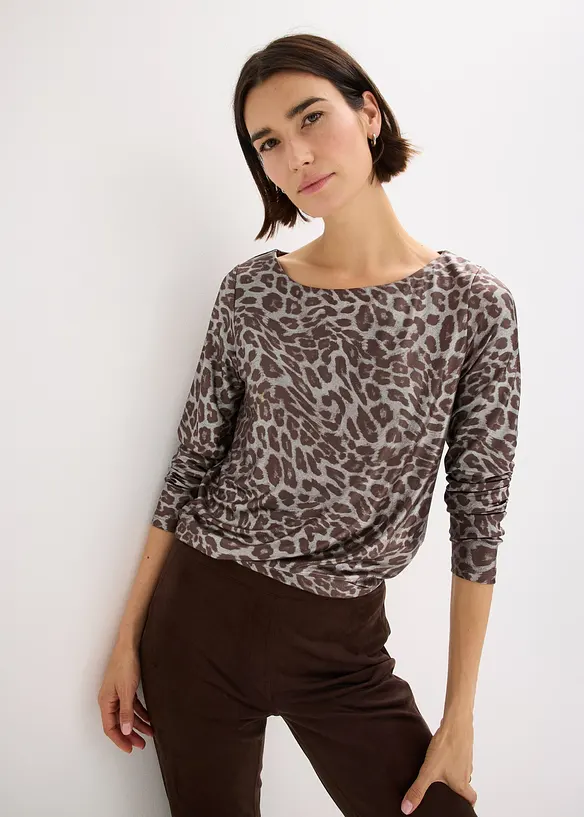 Leopard-topp med glanstrykk, bonprix
