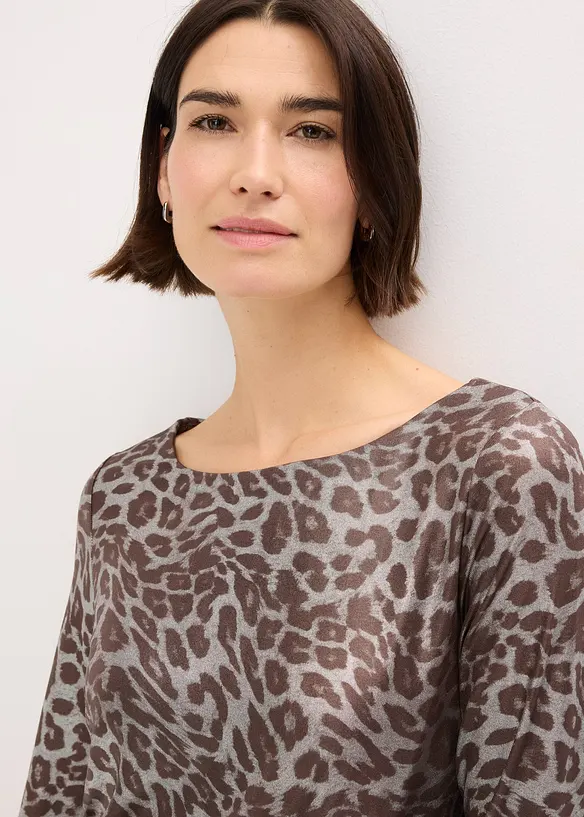 Leopard-topp med glanstrykk, bonprix