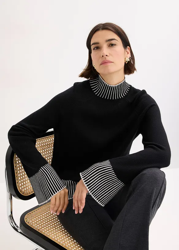 Genser med kasjmir og ståkrage, bonprix