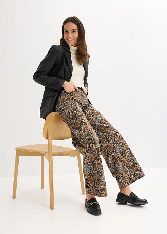 Wide Leg-stretchbukse med bomull, bonprix
