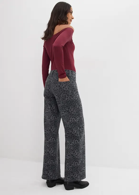 Wide Leg-twillbukse med leopardtrykk, bonprix
