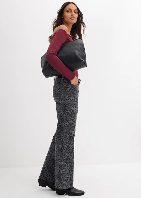 Wide Leg-twillbukse med leopardtrykk, bonprix