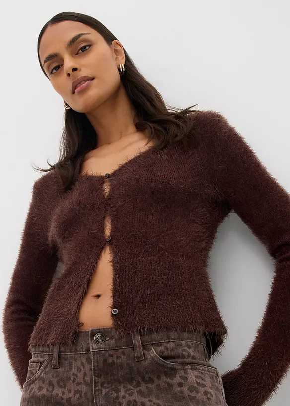 Wide Leg-twillbukse med leopardtrykk, bonprix