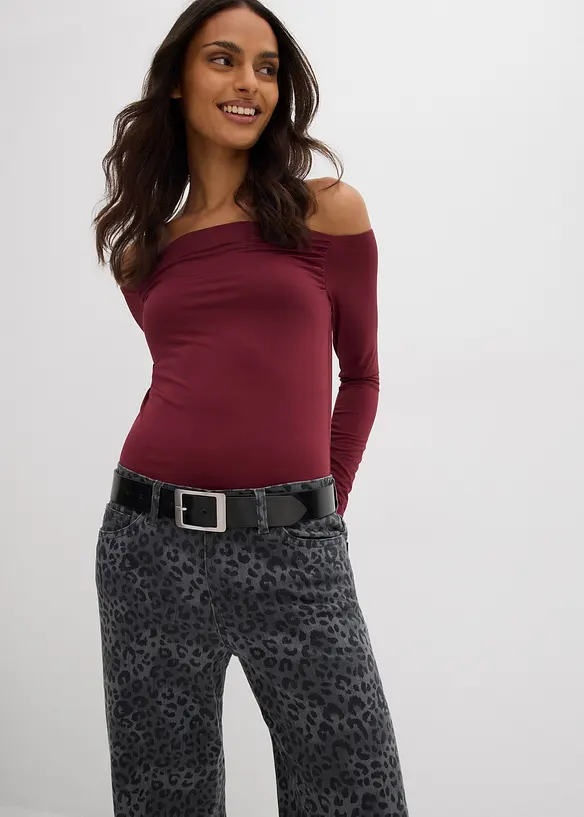Wide Leg-twillbukse med leopardtrykk, bonprix
