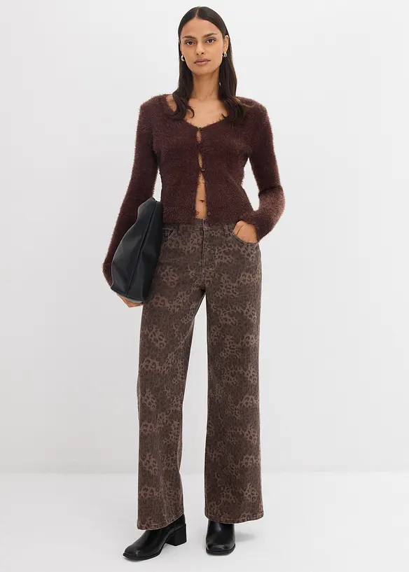 Wide Leg-twillbukse med leopardtrykk, bonprix