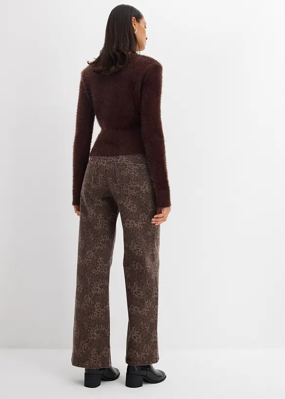 Wide Leg-twillbukse med leopardtrykk, bonprix