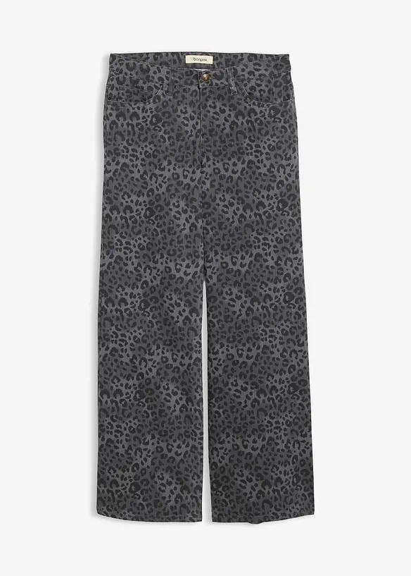 Wide Leg-twillbukse med leopardtrykk, bonprix