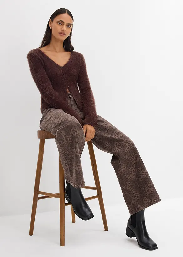 Wide Leg-twillbukse med leopardtrykk, bonprix
