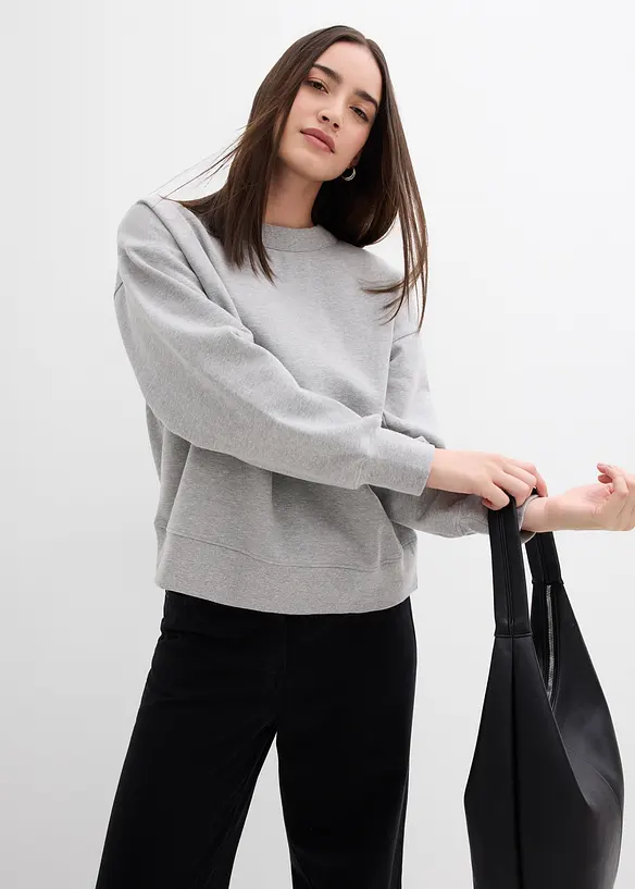 Sweatshirt med vid ribbekrage, av økologisk bomull, bonprix