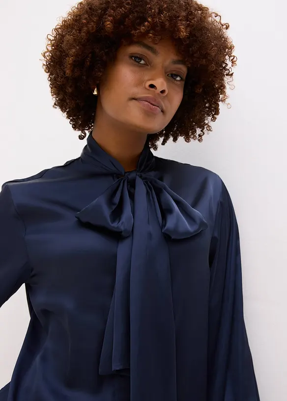 Bluse med sløyfe av lett sateng, bonprix