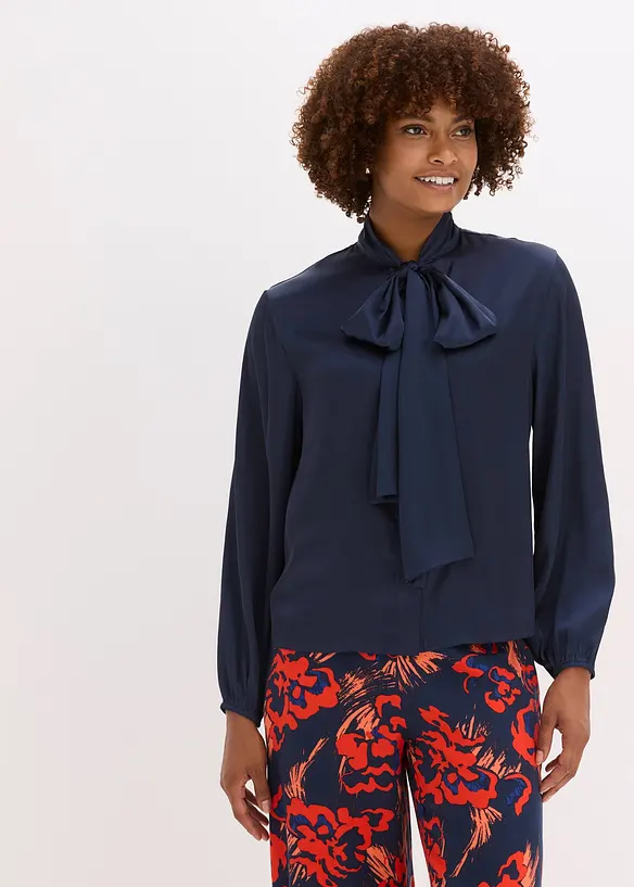 Bluse med sløyfe av lett sateng, bonprix