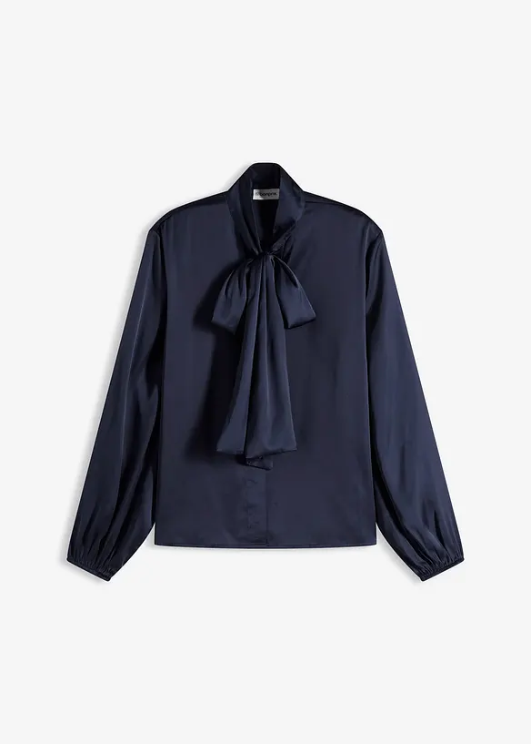 Bluse med sløyfe av lett sateng, bonprix