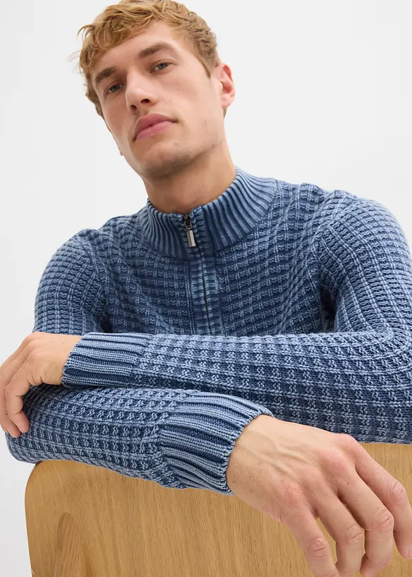 Grovstrikket troyer-genser i vasket look, bonprix