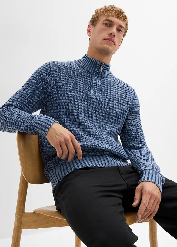 Grovstrikket troyer-genser i vasket look, bonprix