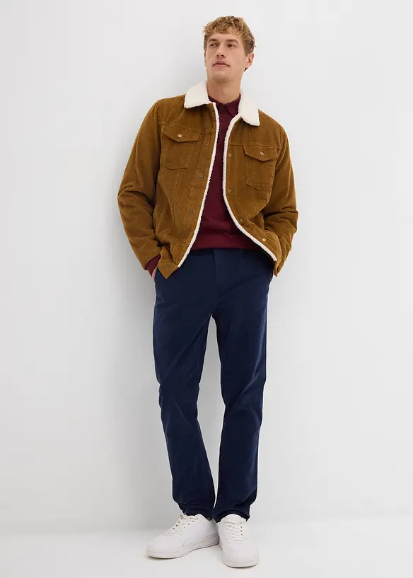 Regular Fit kordfløyelsbukse med stretch og økologisk bomull, Tapered, bonprix