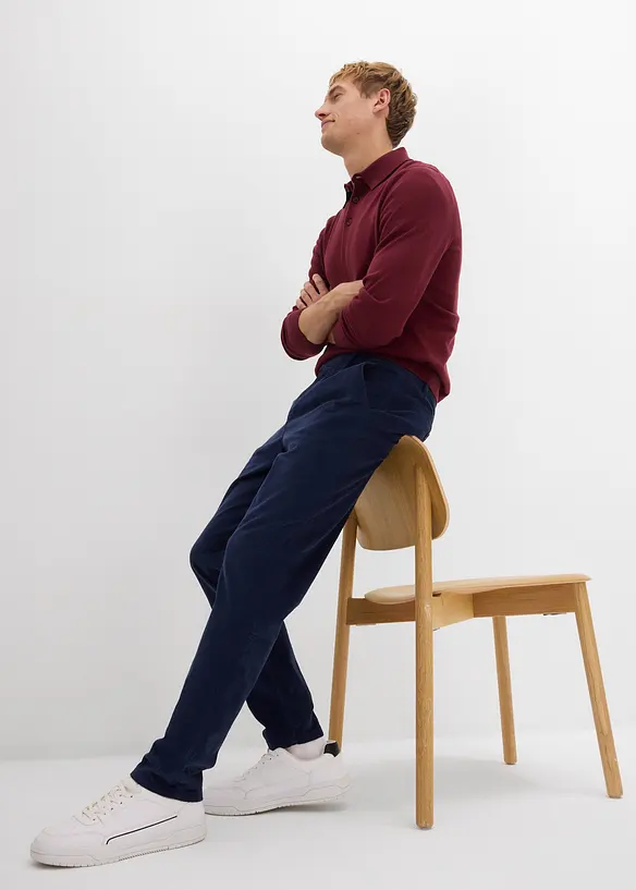 Regular Fit kordfløyelsbukse med stretch og økologisk bomull, Tapered, bonprix