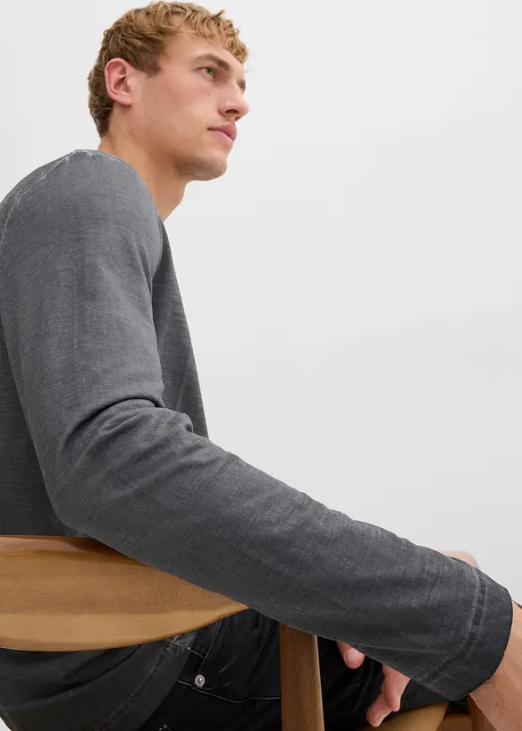 Langermet shirt i vasket materiale (2-pack), bonprix