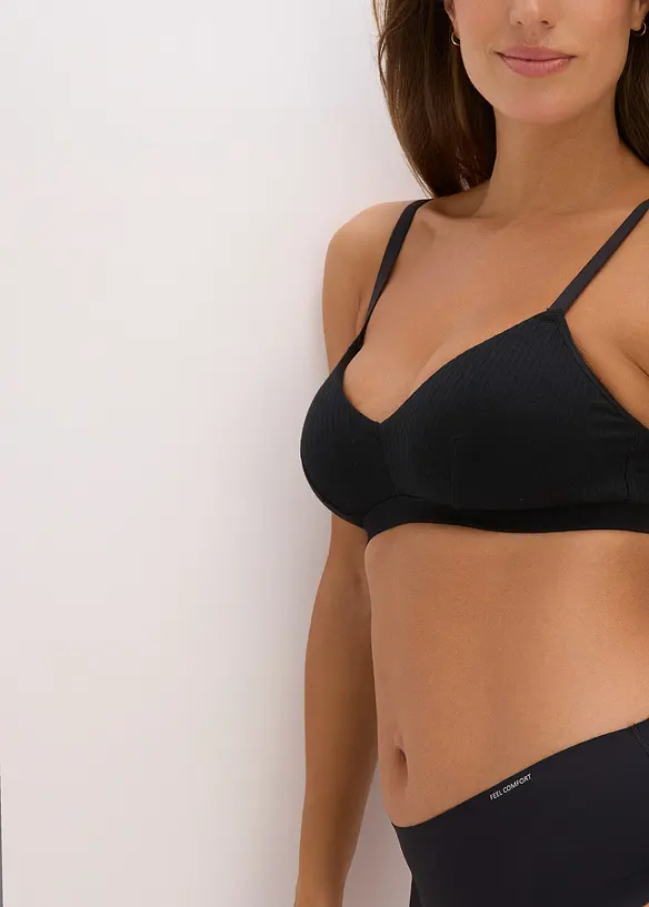 Vattert bralette i ribbet materiale med økologisk bomull, bonprix