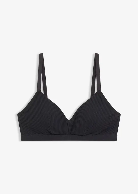 Vattert bralette i ribbet materiale med økologisk bomull, bonprix