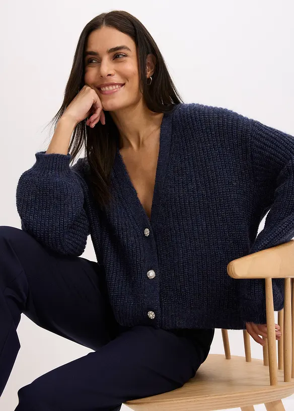 Oversized strikkejakke med glittergarn og ullandel, bonprix