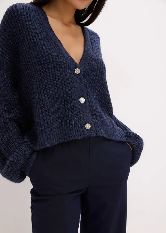Oversized strikkejakke med glittergarn og ullandel, bonprix