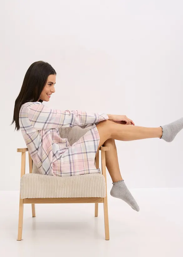 Nattkjole i vevd flanell med knepping, bonprix