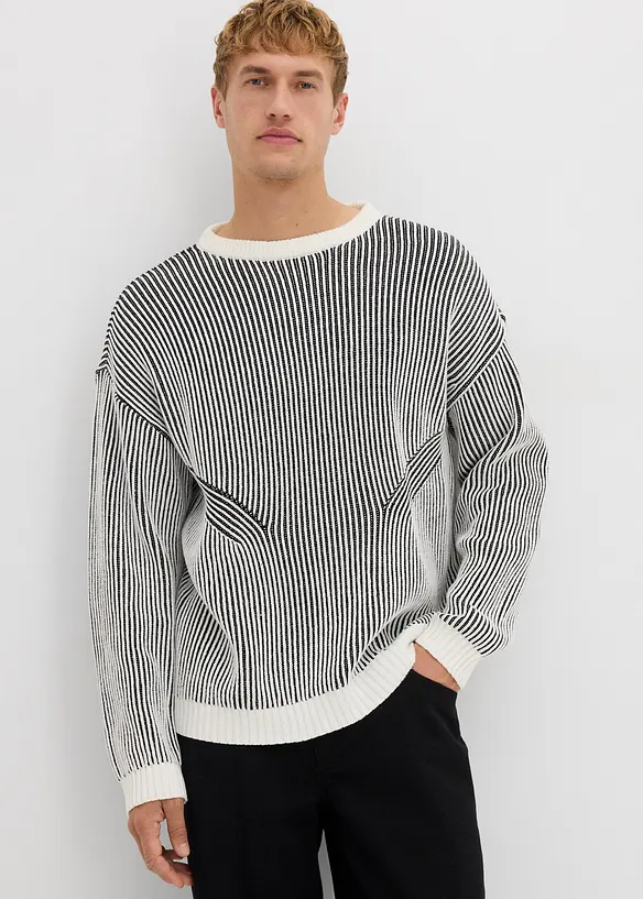 Ribbet genser av bomullsmiks, Loose Fit, bonprix