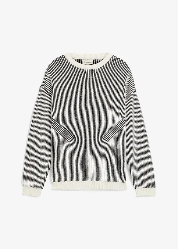 Ribbet genser av bomullsmiks, Loose Fit, bonprix
