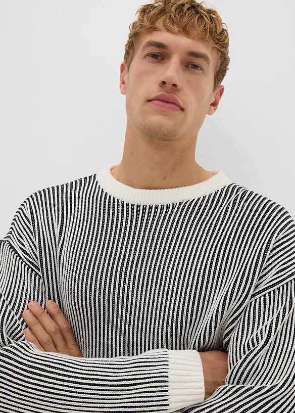 Ribbet genser av bomullsmiks, Loose Fit, bonprix