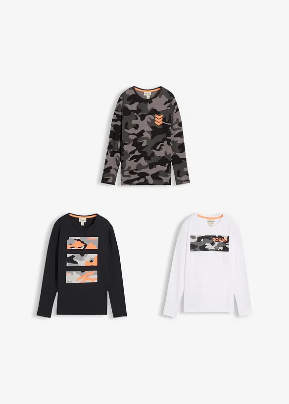 Langermet topp til gutt i 100% bomull (3-pack), bonprix