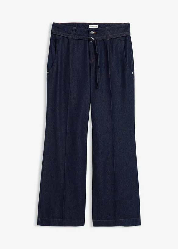 Wide Leg-jeans med belte Mid Waist, bonprix