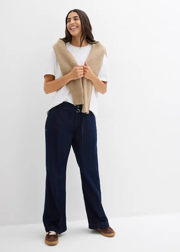 Wide Leg-jeans med belte Mid Waist, bonprix
