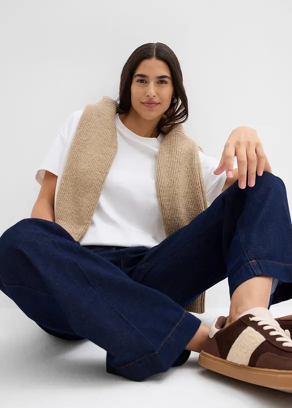 Wide Leg-jeans med belte Mid Waist, bonprix