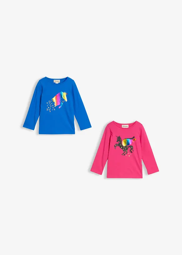 Langermet shirt av økologisk bomull for barn (2-pack), bonprix