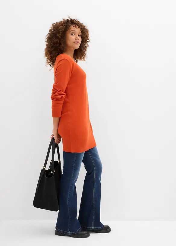 Finstrikket lang basic-genser med V-hals, bonprix