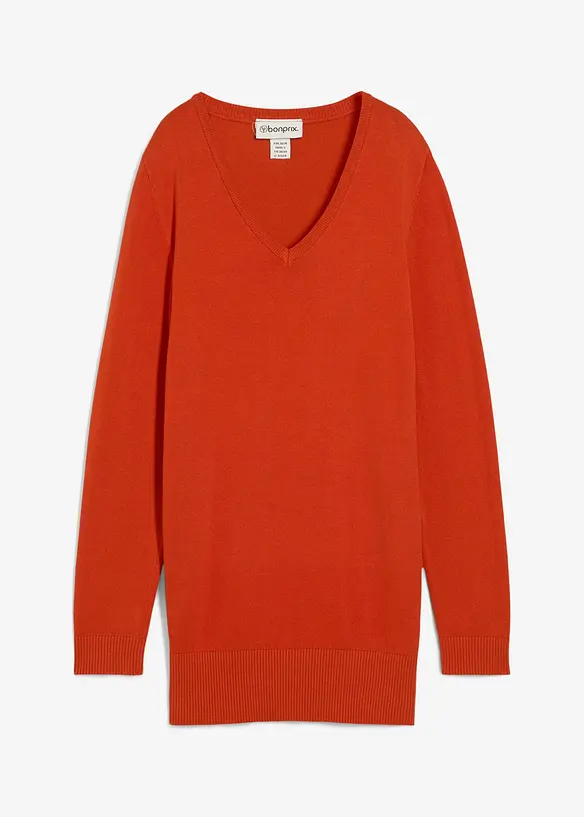 Finstrikket lang basic-genser med V-hals, bonprix