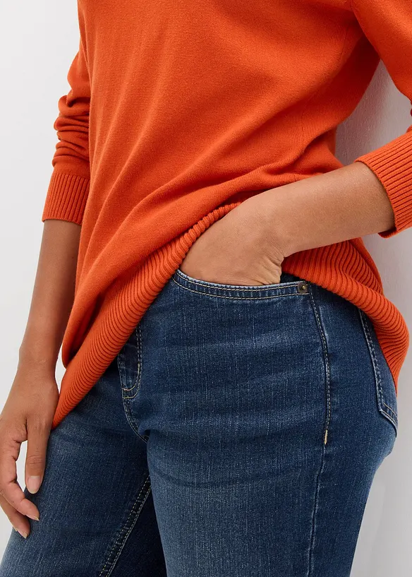 Finstrikket lang basic-genser med V-hals, bonprix
