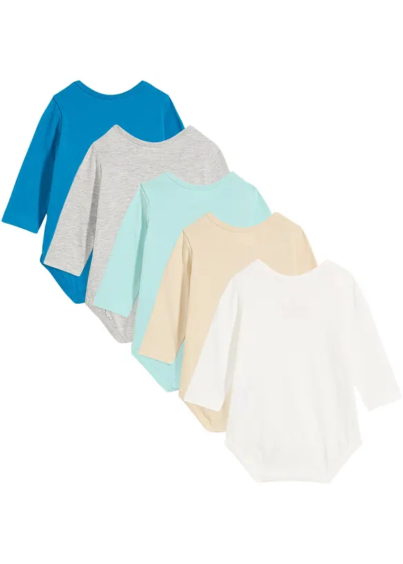 Langermet body til baby i 100% økologisk bomull (5-pack), bonprix