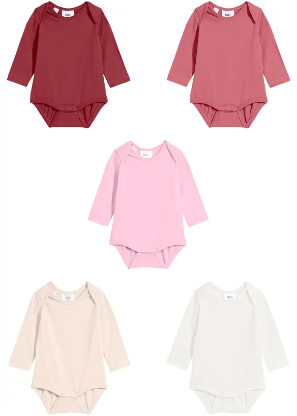 Langermet body til baby i 100% økologisk bomull (5-pack), bonprix