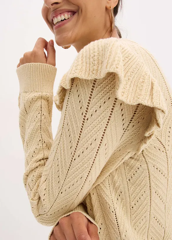 Cardigan med bomull og hullmønster, bonprix