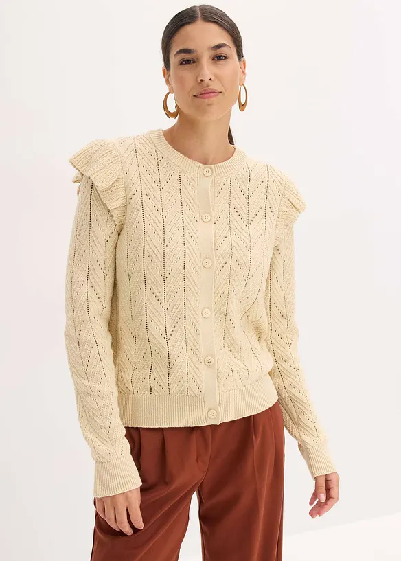 Cardigan med bomull og hullmønster, bonprix