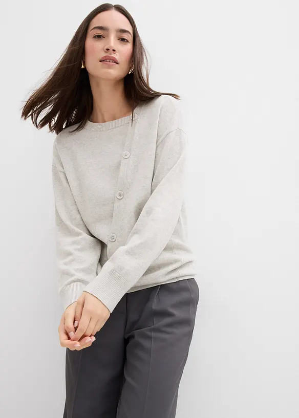 Finstrikket genser med asymmetrisk knappestolpe, bonprix