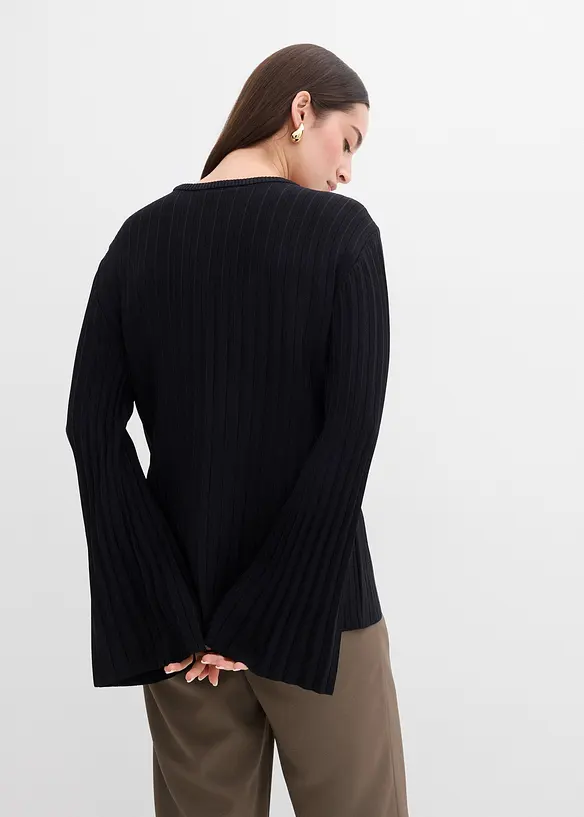 Finstrikket genser i viskosemiks og plissé-look, bonprix