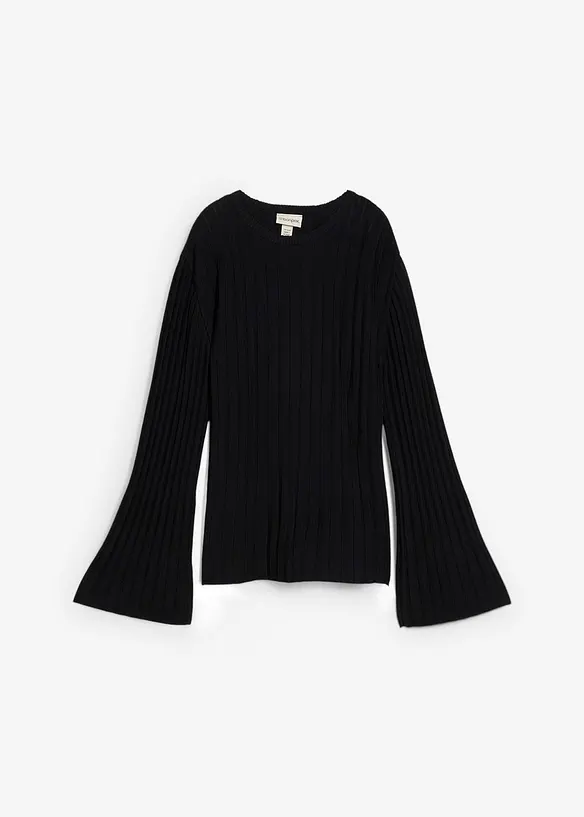 Finstrikket genser i viskosemiks og plissé-look, bonprix