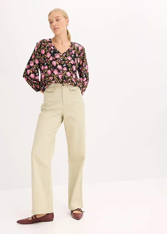 High Waist-twillbukse med påsatte lommer, bonprix