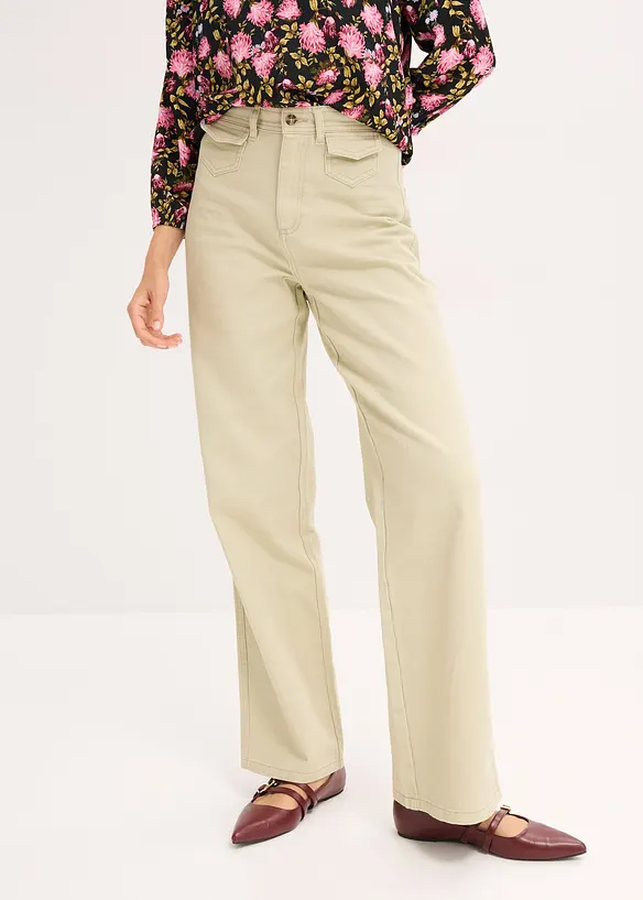 High Waist-twillbukse med påsatte lommer, bonprix